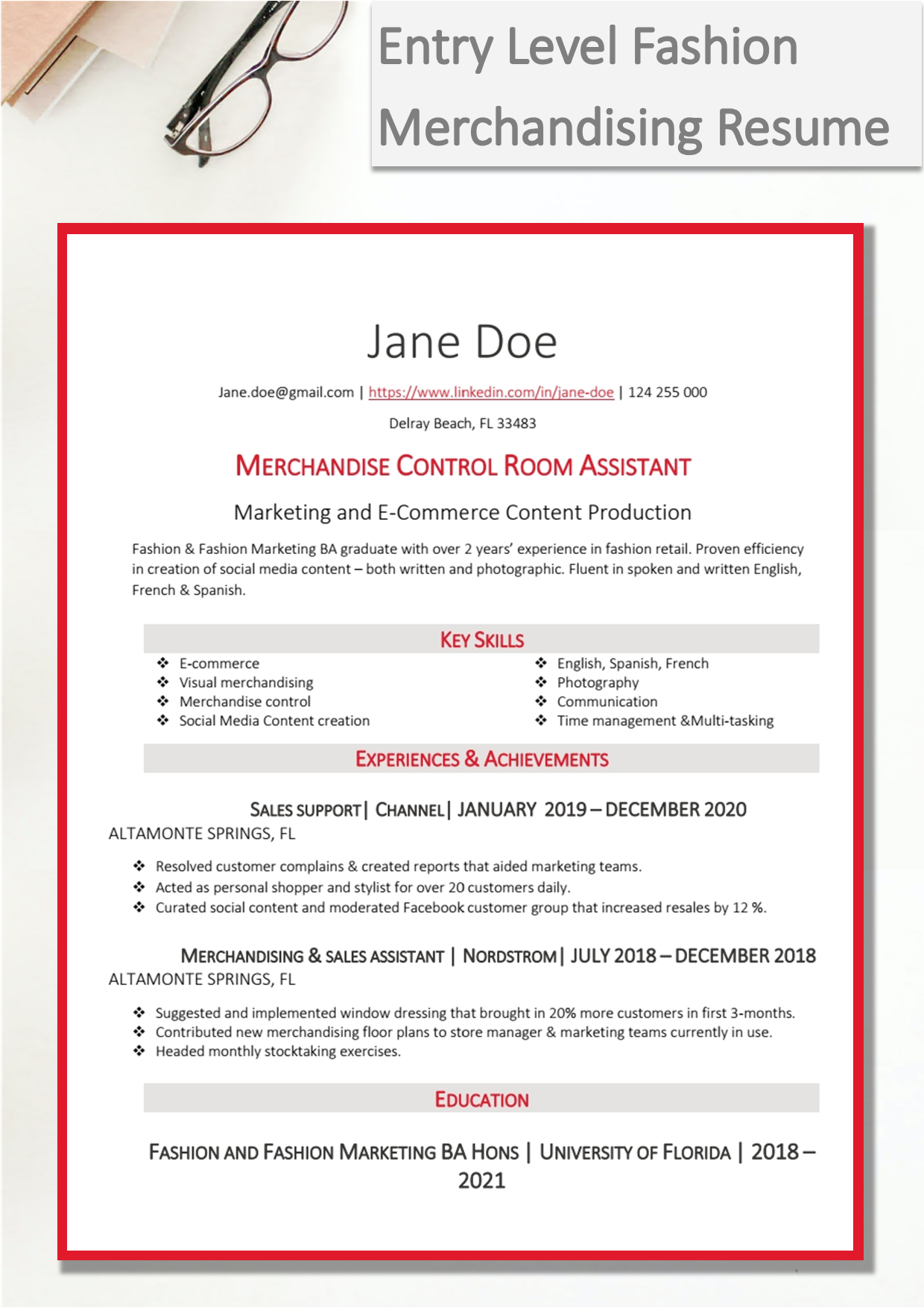 sample resume merchandiser position