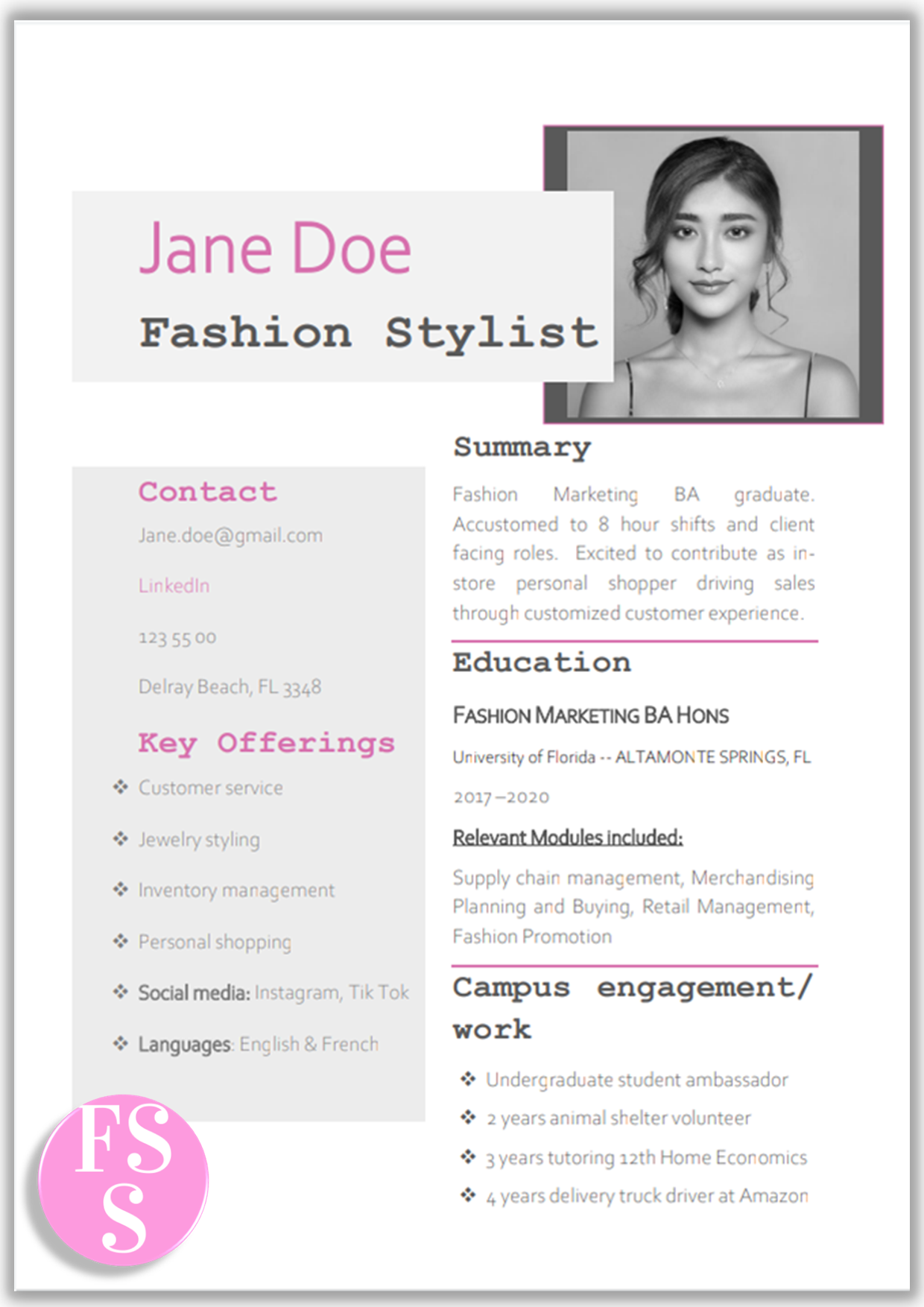 fashion personal statement for cv