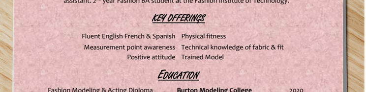 Fashion Model Resume - Key Skills Aka Key Offerings