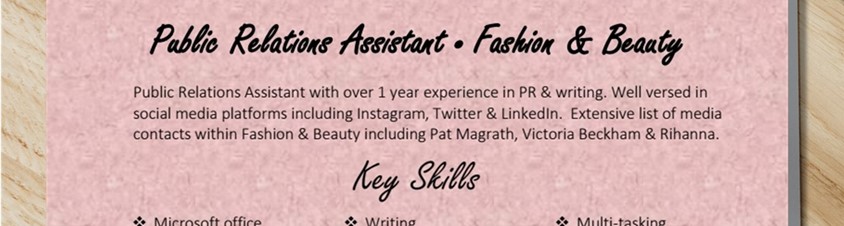 Fashion PR Resume Summary