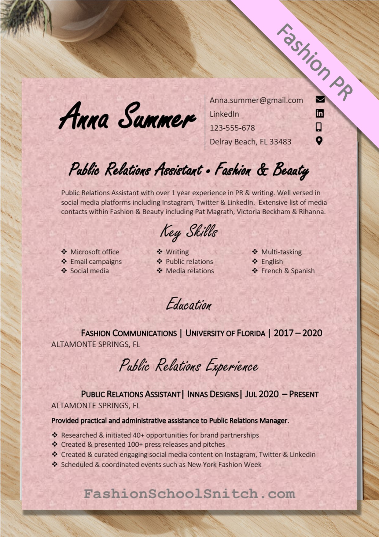 Fashion PR resume example