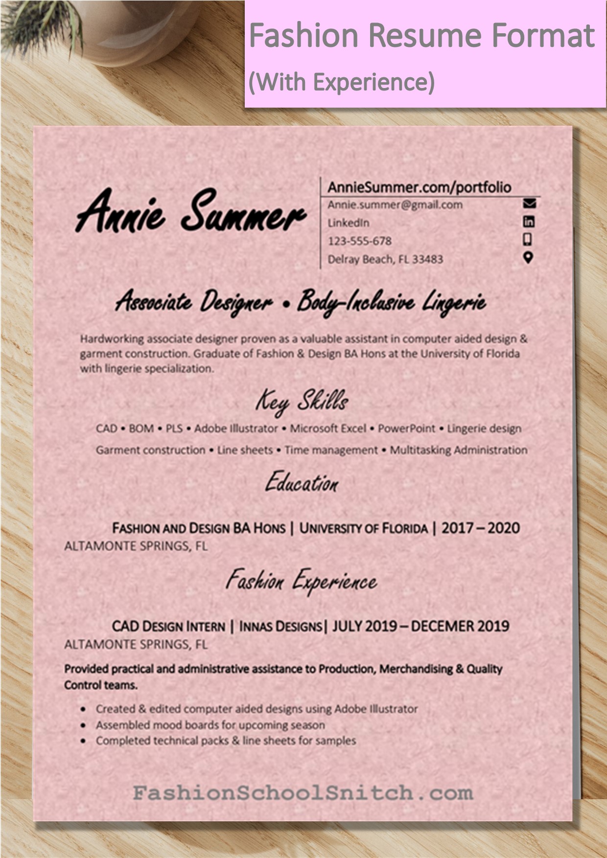 Sample: Fashion Designer resume format when you have relevant experience
