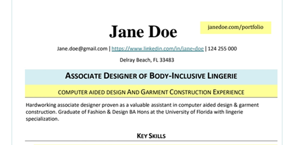 Example Resume Headline For Fashion Designer #1