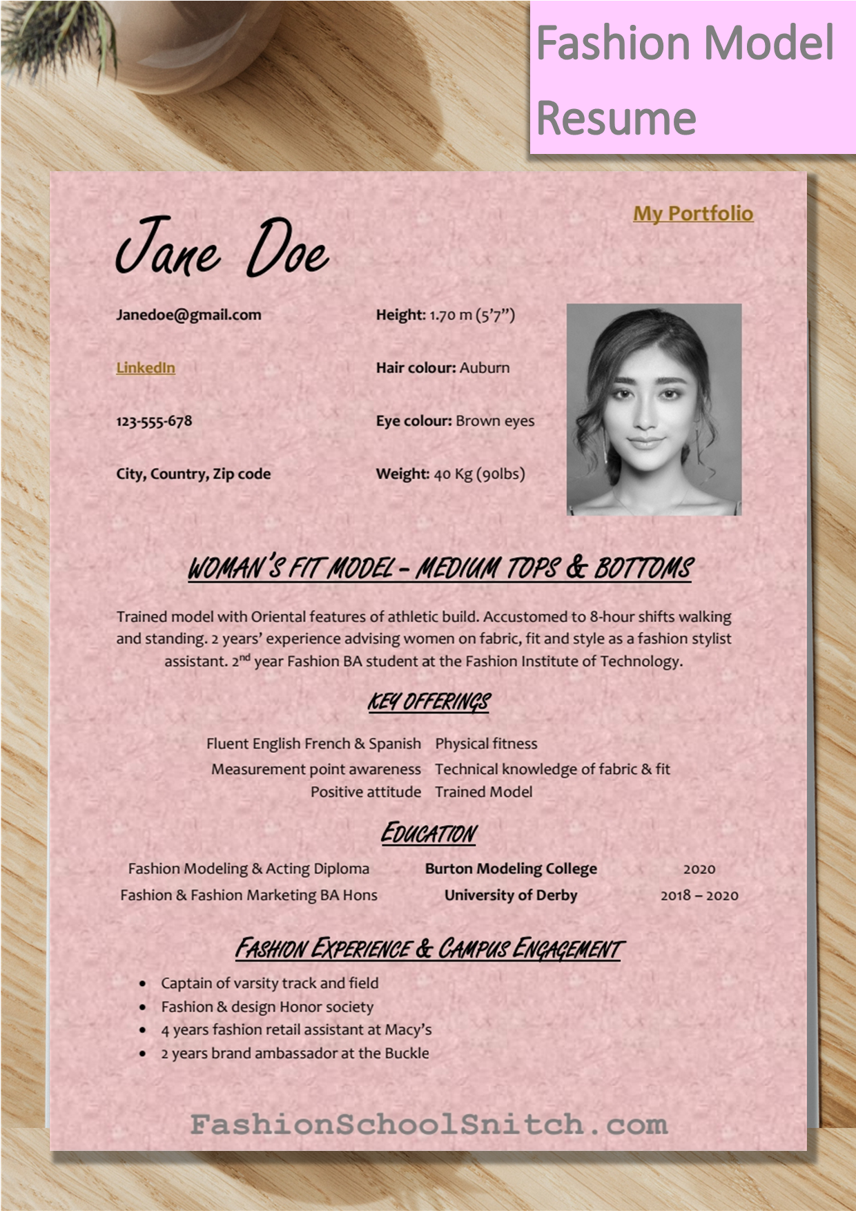 Fashion Model Resume