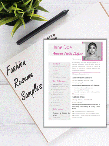 Fashion Resume Sample GIF showing creative resume ideas.