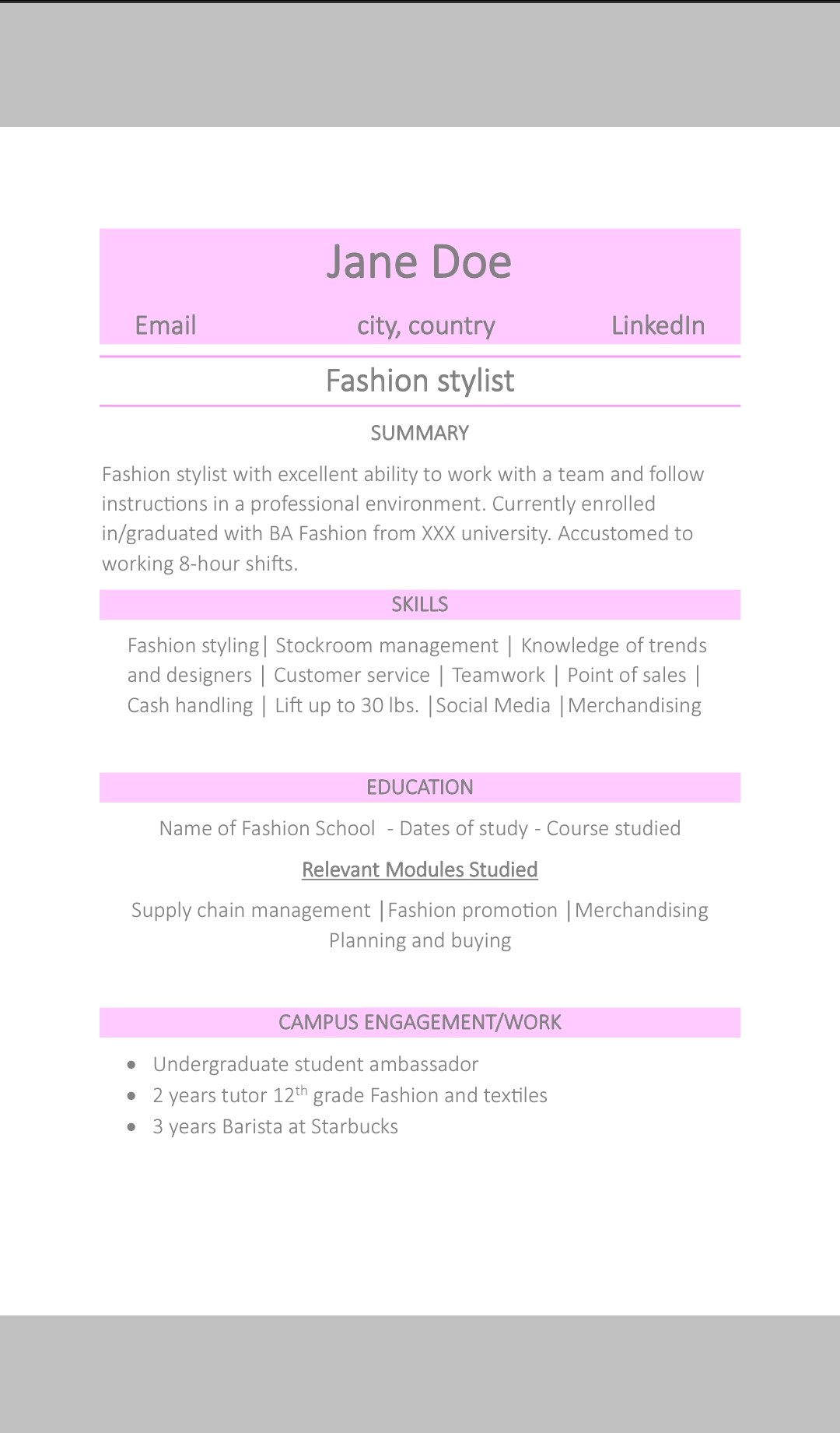 Youtube_fashion resume with no experience