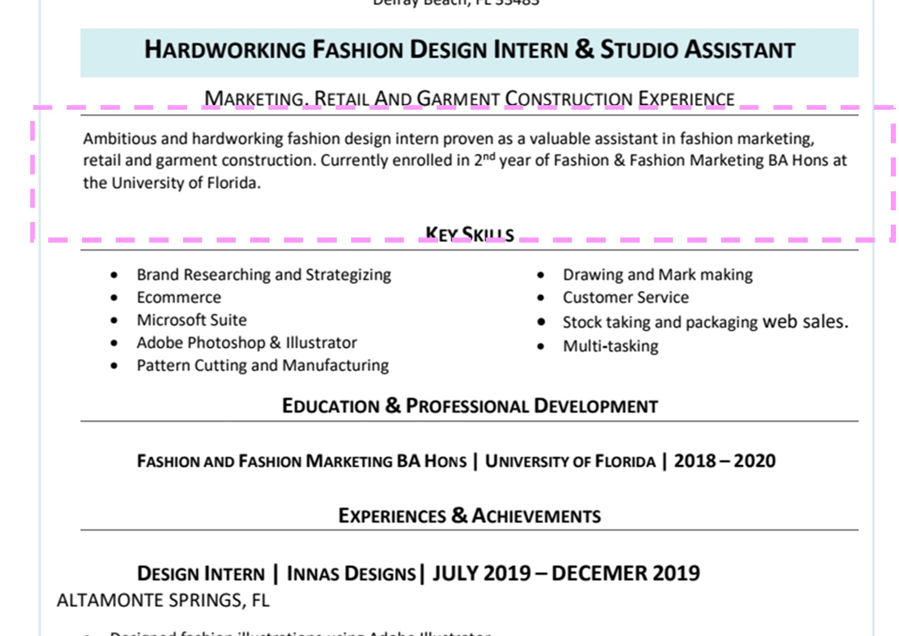 resume summary of qualifications for fashion