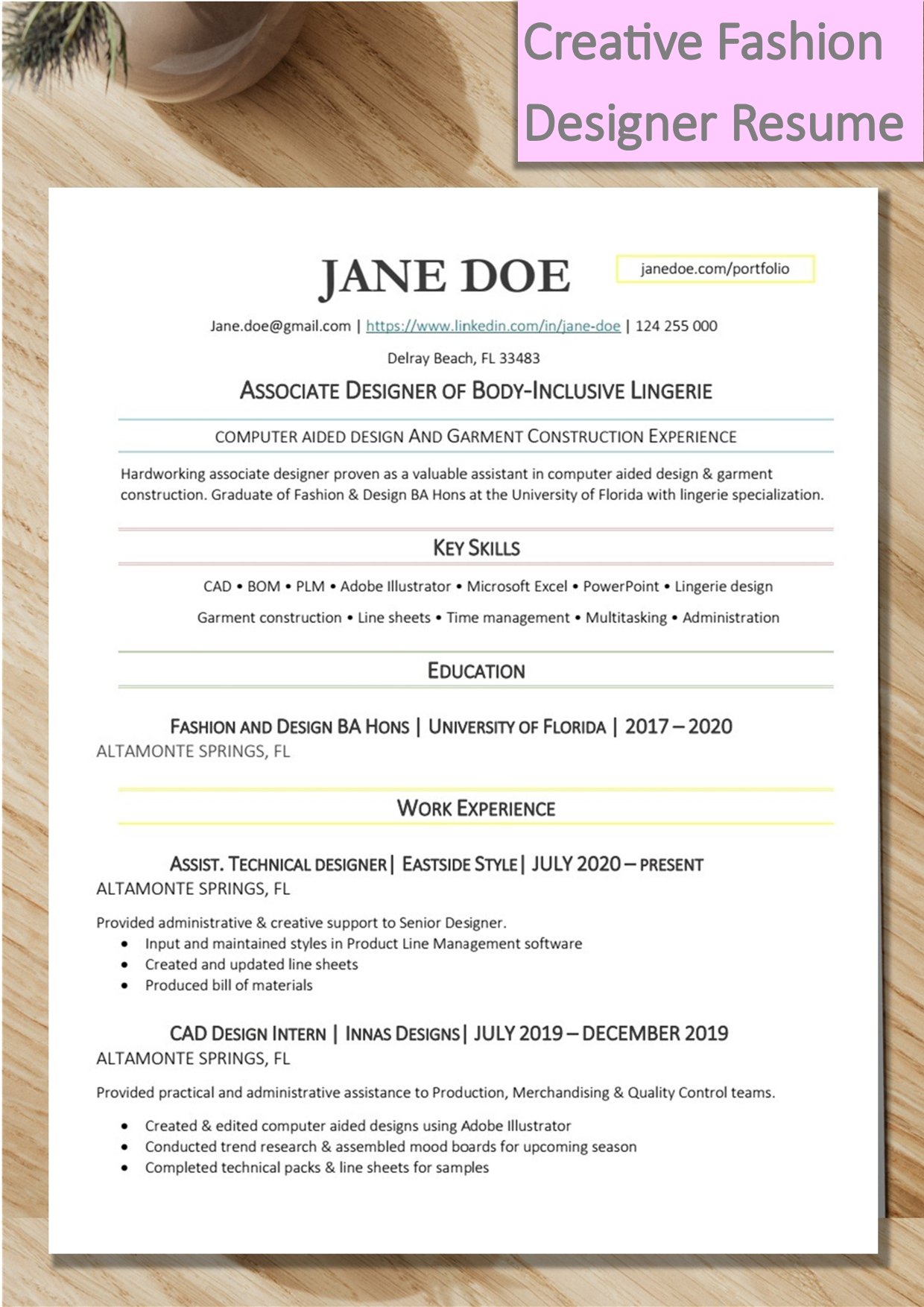 Creative Resume For Fashion Designer Template