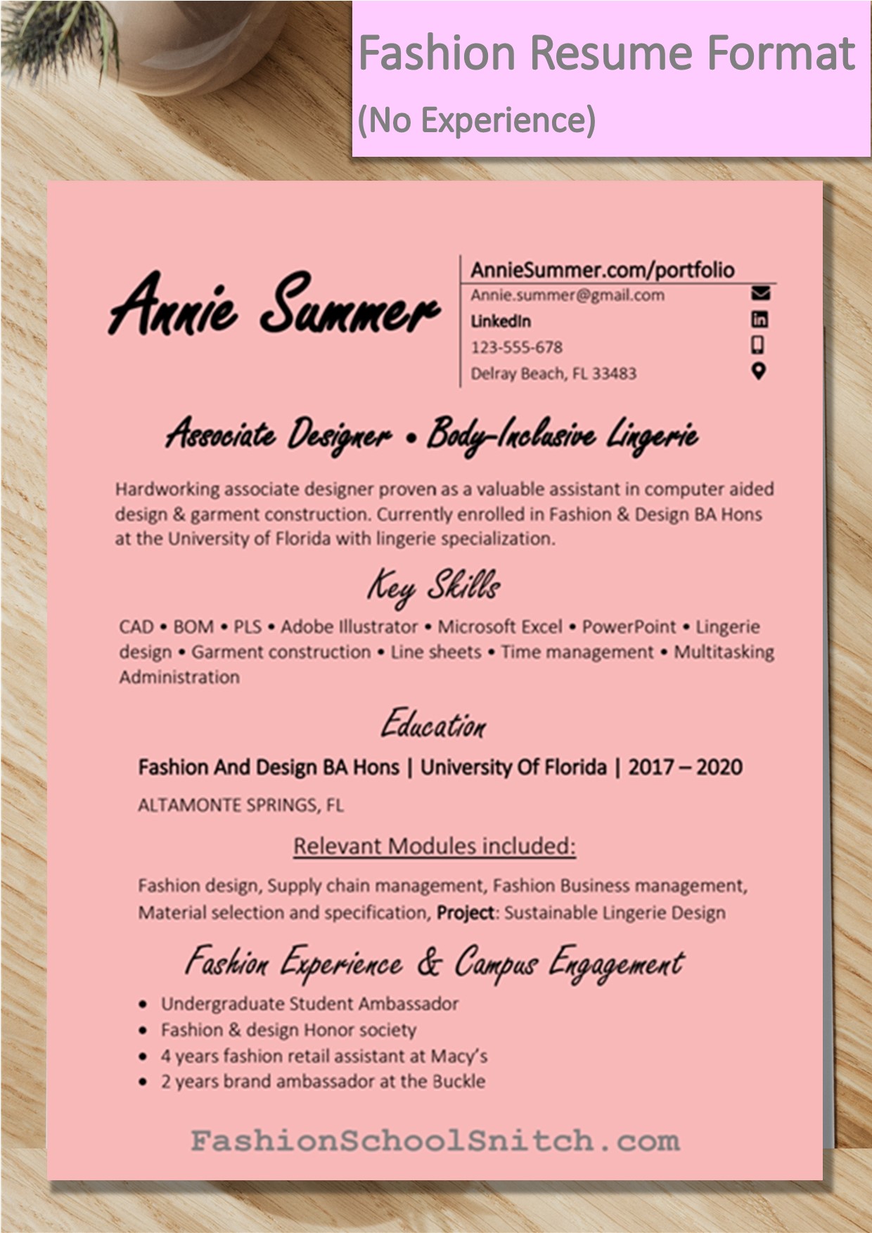 Sample: Fashion Designer resume format when you have relevant experience