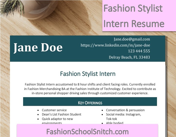 Fashion Stylist Intern Resume Objective