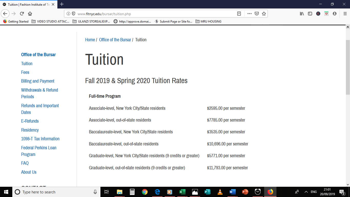 Tuition FIT as published in 2019